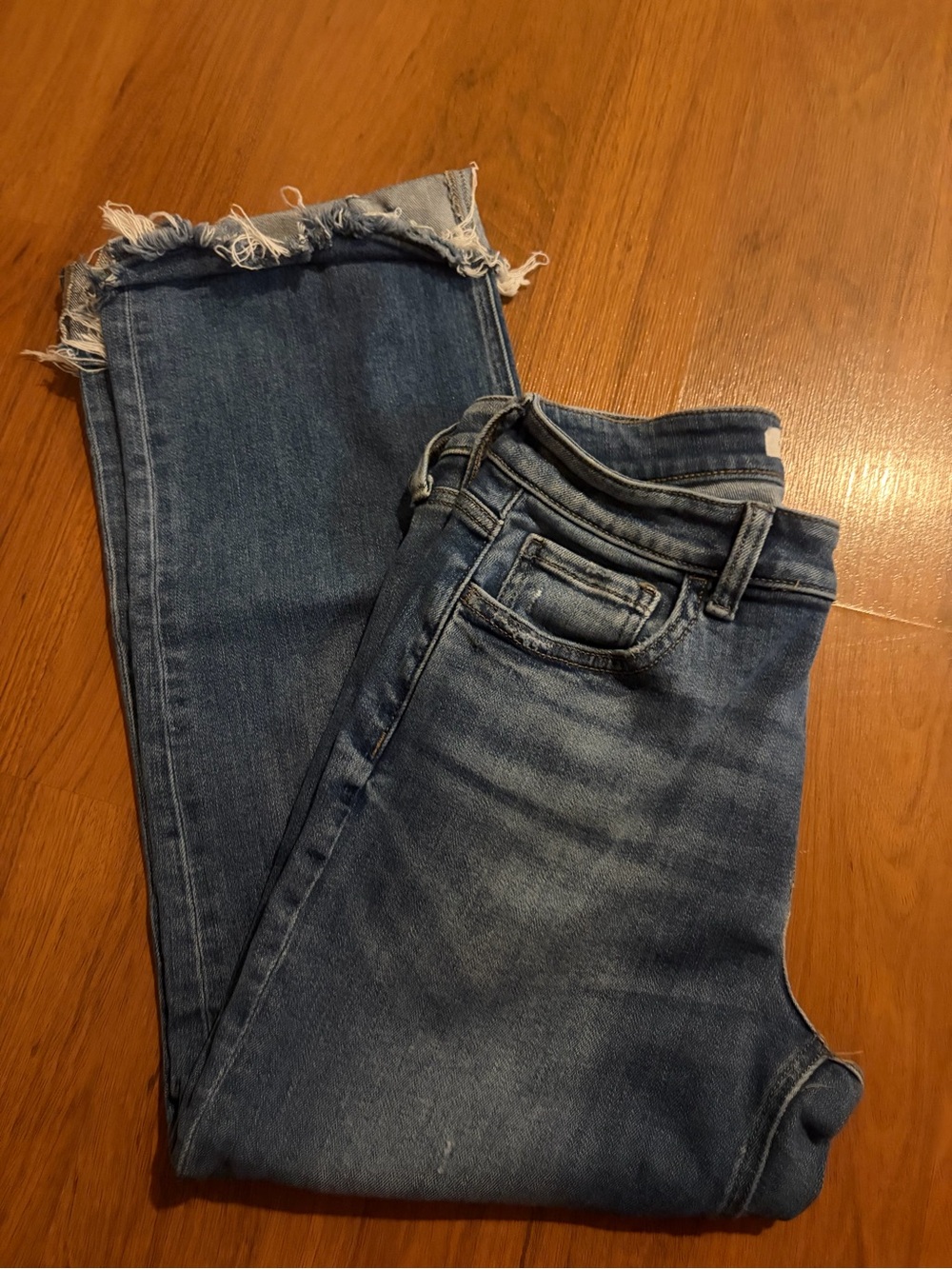 Flying Monkey Distressed Hem Cropped Blue Jeans